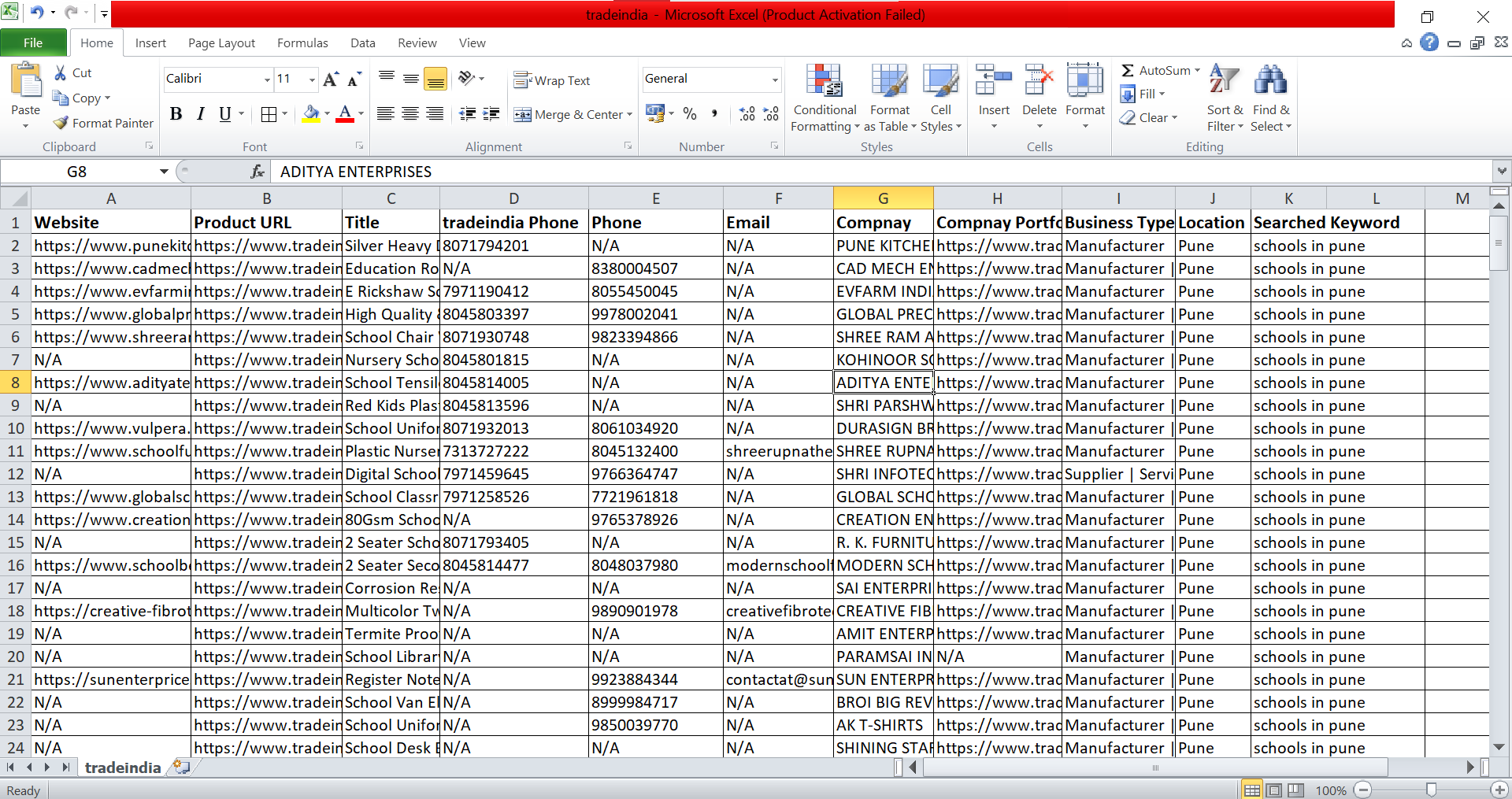 Trade India Scraper Result